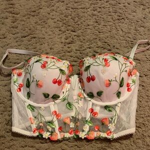 Victoria's Secret Cherry Embroidered Corset Bra RARE